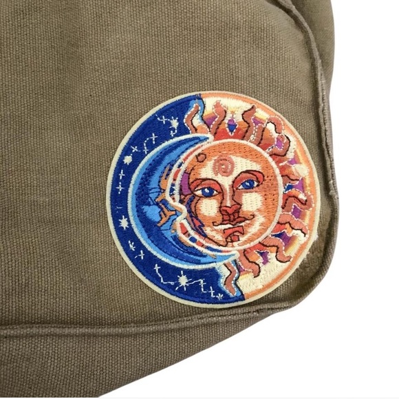 Tan brown 100% canvas 90s satchel snap closure medium boho hippie shoulder bag - Picture 5 of 8